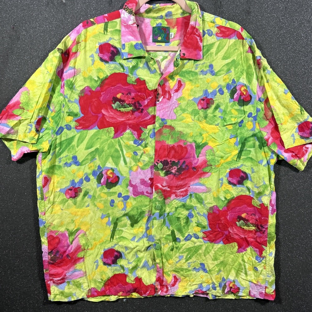 Jams World Flower Friends Hawaiian Shirt Size XL Rayon Vintage Colorful *read*
